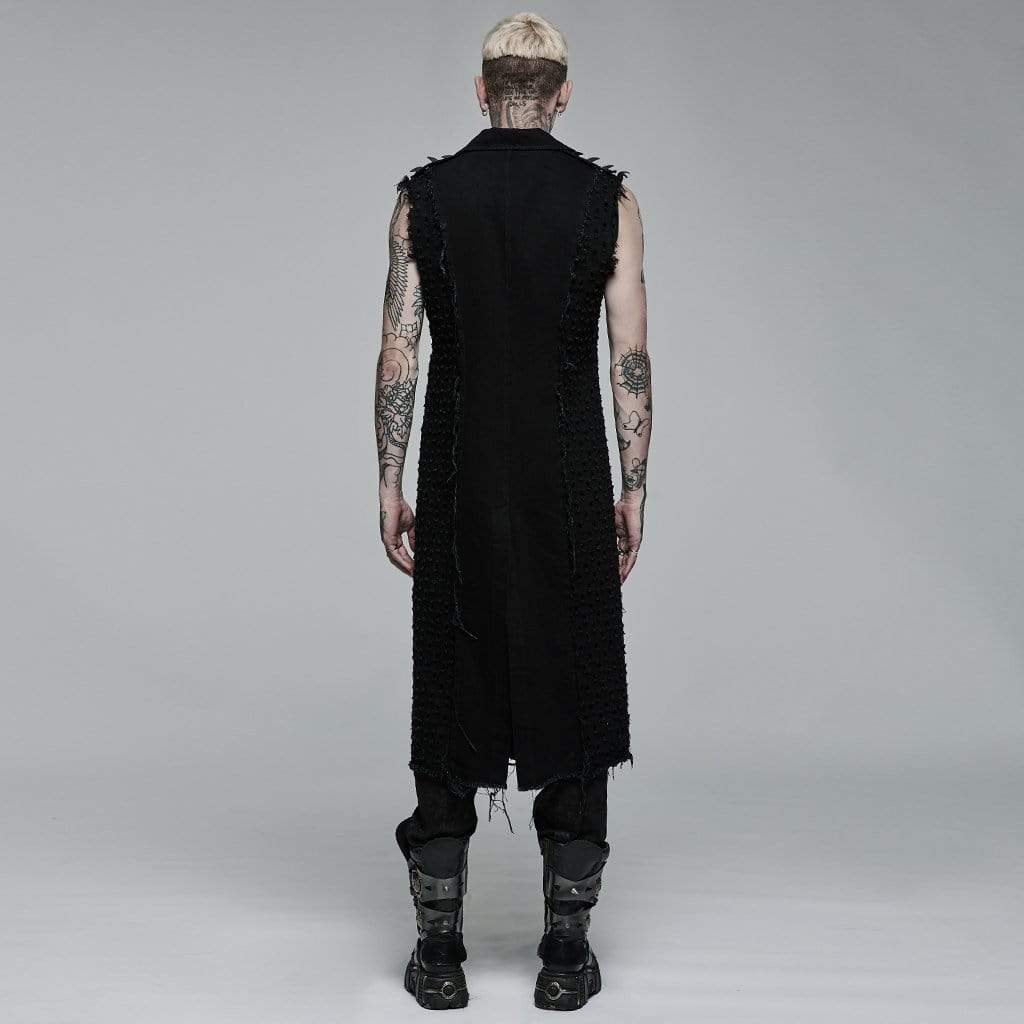 Punk Rave Men's Punk Unedged Ripped Long Waistcoat