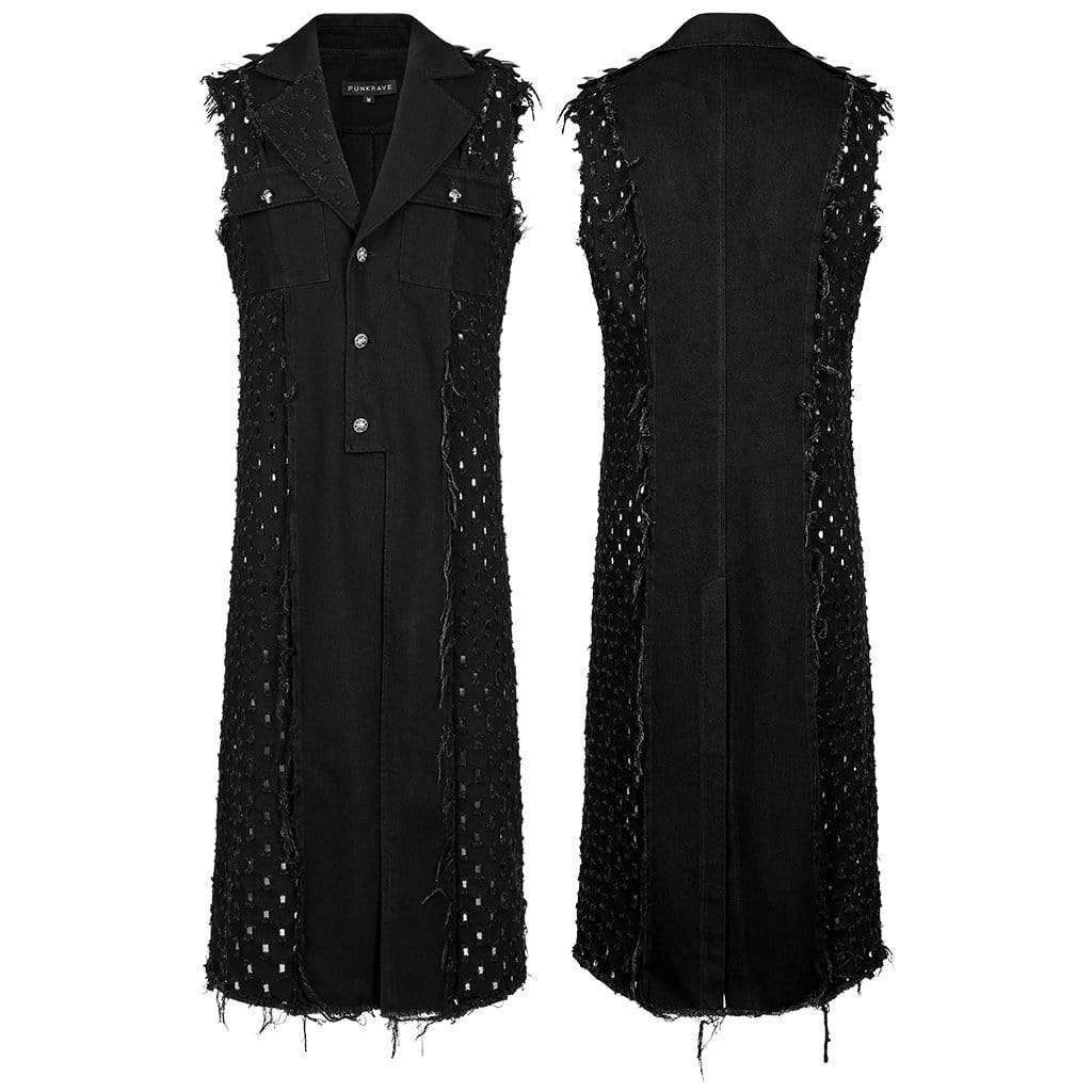 Punk Rave Men's Punk Unedged Ripped Long Waistcoat