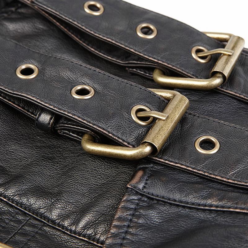 Men's Faux Leather Bucle-up Kilt With Waist Bag Black