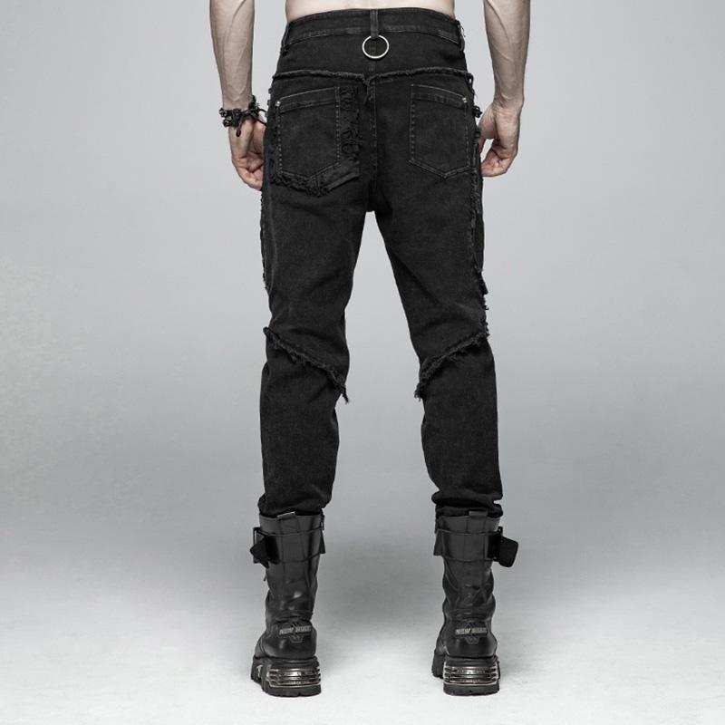 Men's Skull Ripped Straight-Leg Jeans
