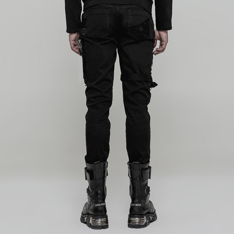 Men's Personality Distressed Mesh-paneled Skinny Trousers