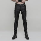 Men's Punk Ruched Faux Leather Skinny Trousers