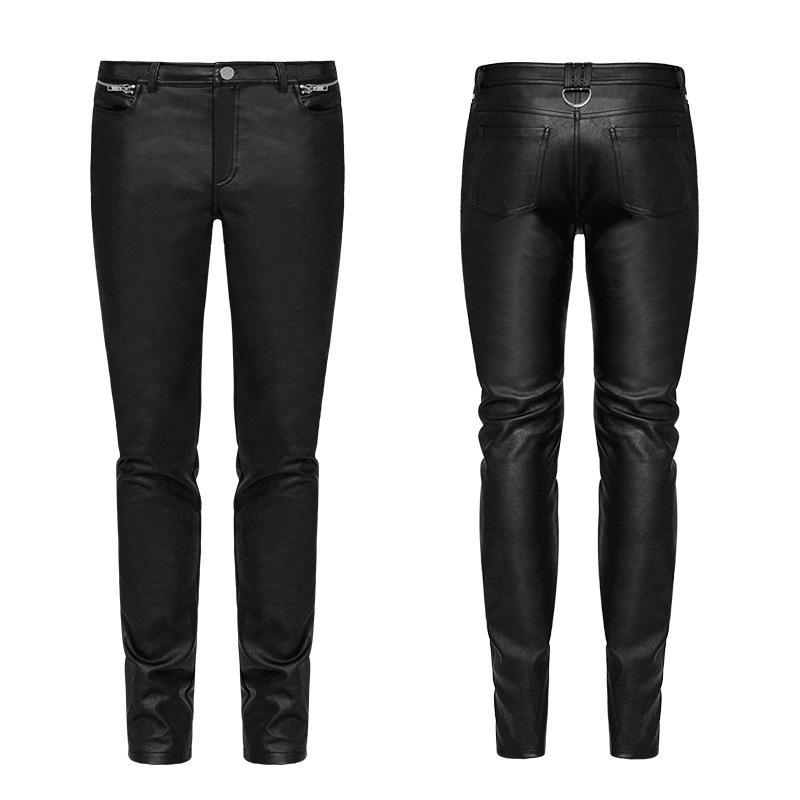 Men's Punk Ruched Faux Leather Skinny Trousers