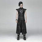 Men's Vintage Goth Faux Leather Stand Collar Angel's Wings Maxi Vest