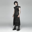 Men's Vintage Goth Faux Leather Stand Collar Angel's Wings Maxi Vest