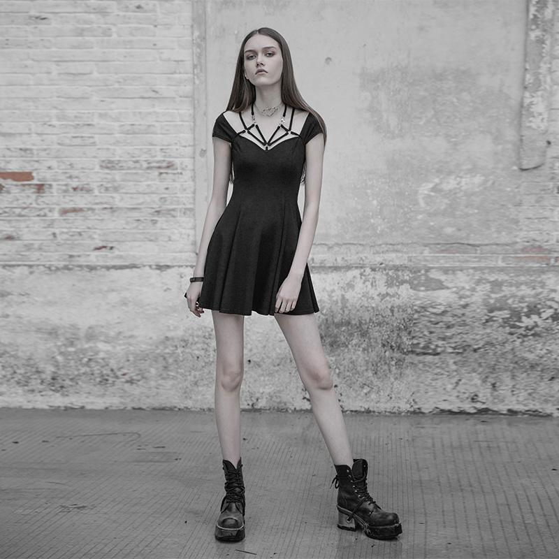 Women's Cap Sleeved Strappy Punk Dress