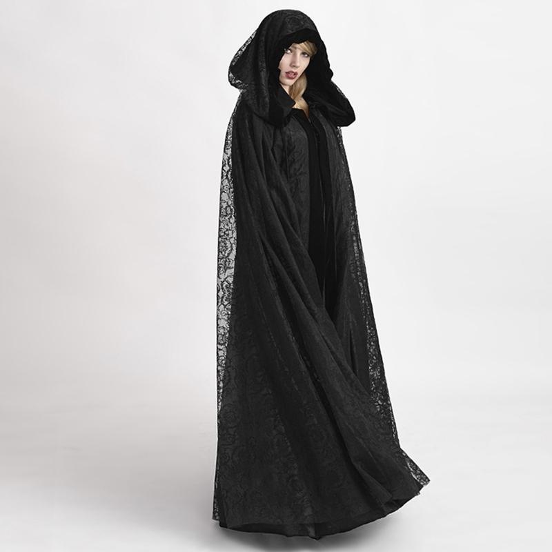 Women's Gothic Hooded Lace Long Witch Cloak Cape