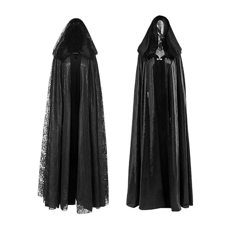 Women's Gothic Hooded Lace Long Witch Cloak Cape