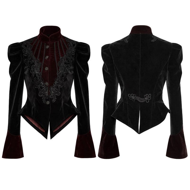 Women's Gothic Stand Collar Forked Tail Velvet Jackets