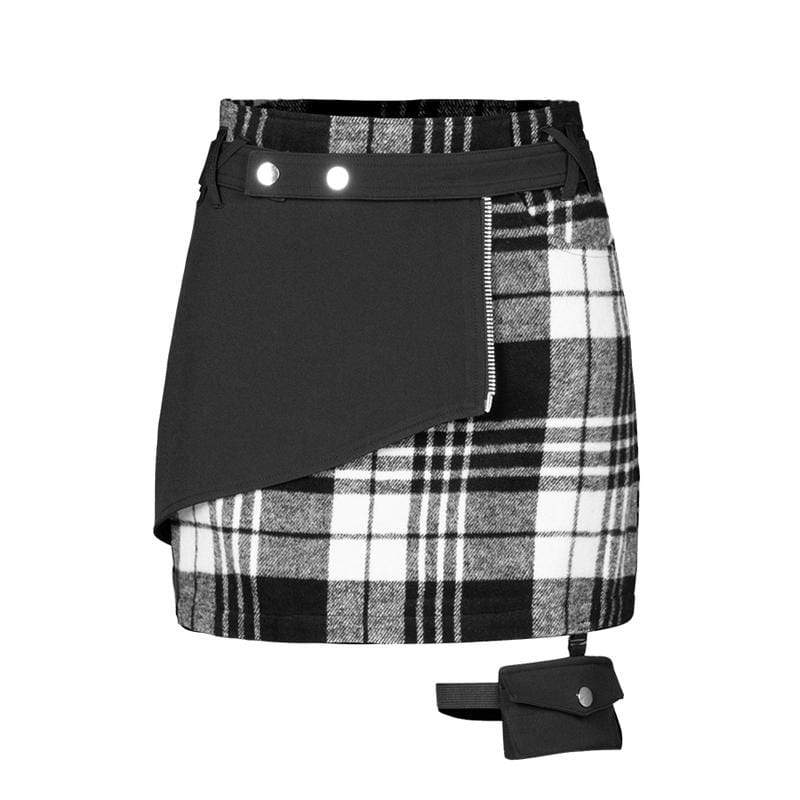 Women's Double-layered Skinny Plaid Package Hip Skirts