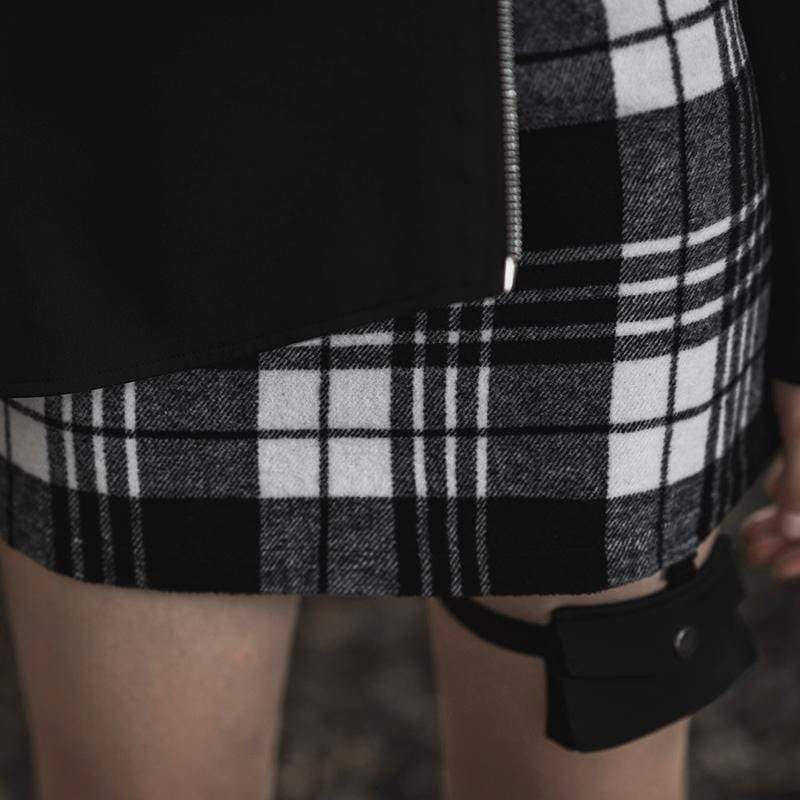 Women's Double-layered Skinny Plaid Package Hip Skirts