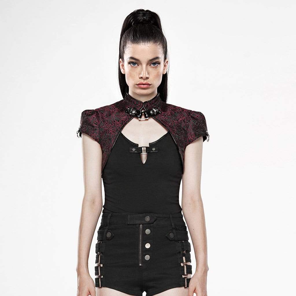 Women's Goth Cheongsam Style Single Button Jacquard Black Short Jackets