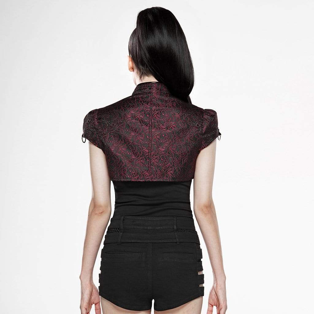 Women's Goth Cheongsam Style Single Button Jacquard Black Short Jackets