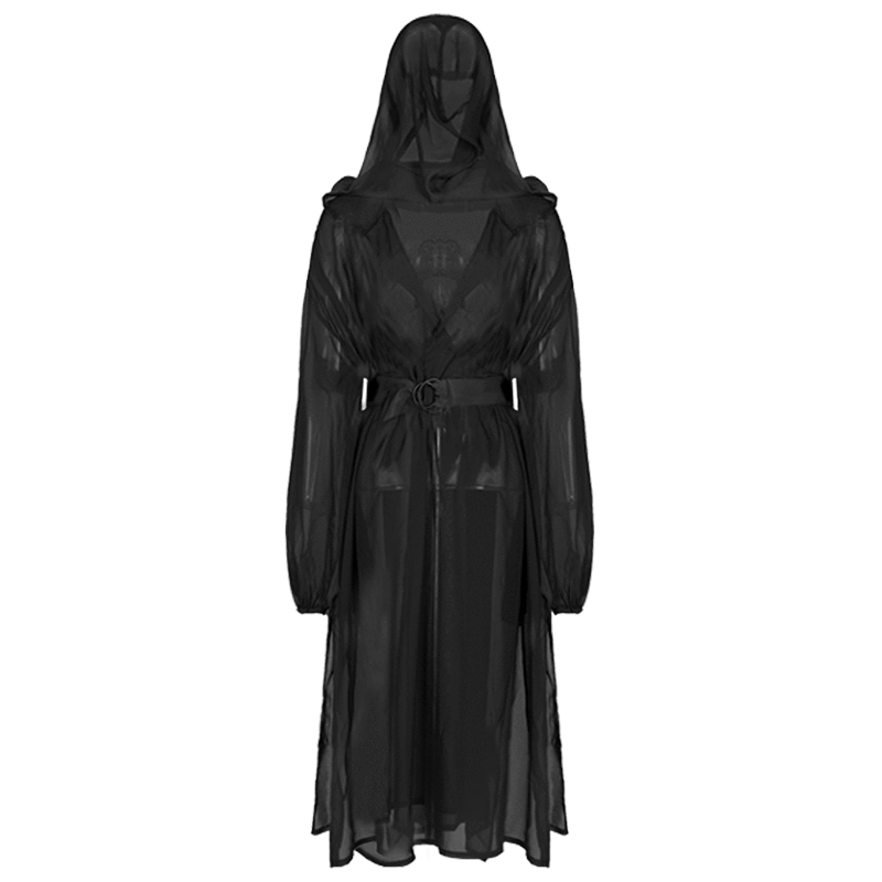 Women's Goth Embroidery Long Coat With Witchy Hood