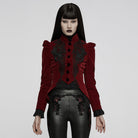 PUNK RAVE Women's Goth Floral Embroideried Puff Sleeved Velet Short Jackets