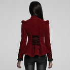 PUNK RAVE Women's Goth Floral Embroideried Puff Sleeved Velet Short Jackets