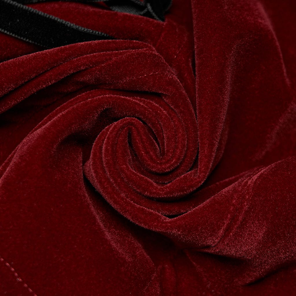 PUNK RAVE Women's Goth Floral Embroideried Puff Sleeved Velet Short Jackets