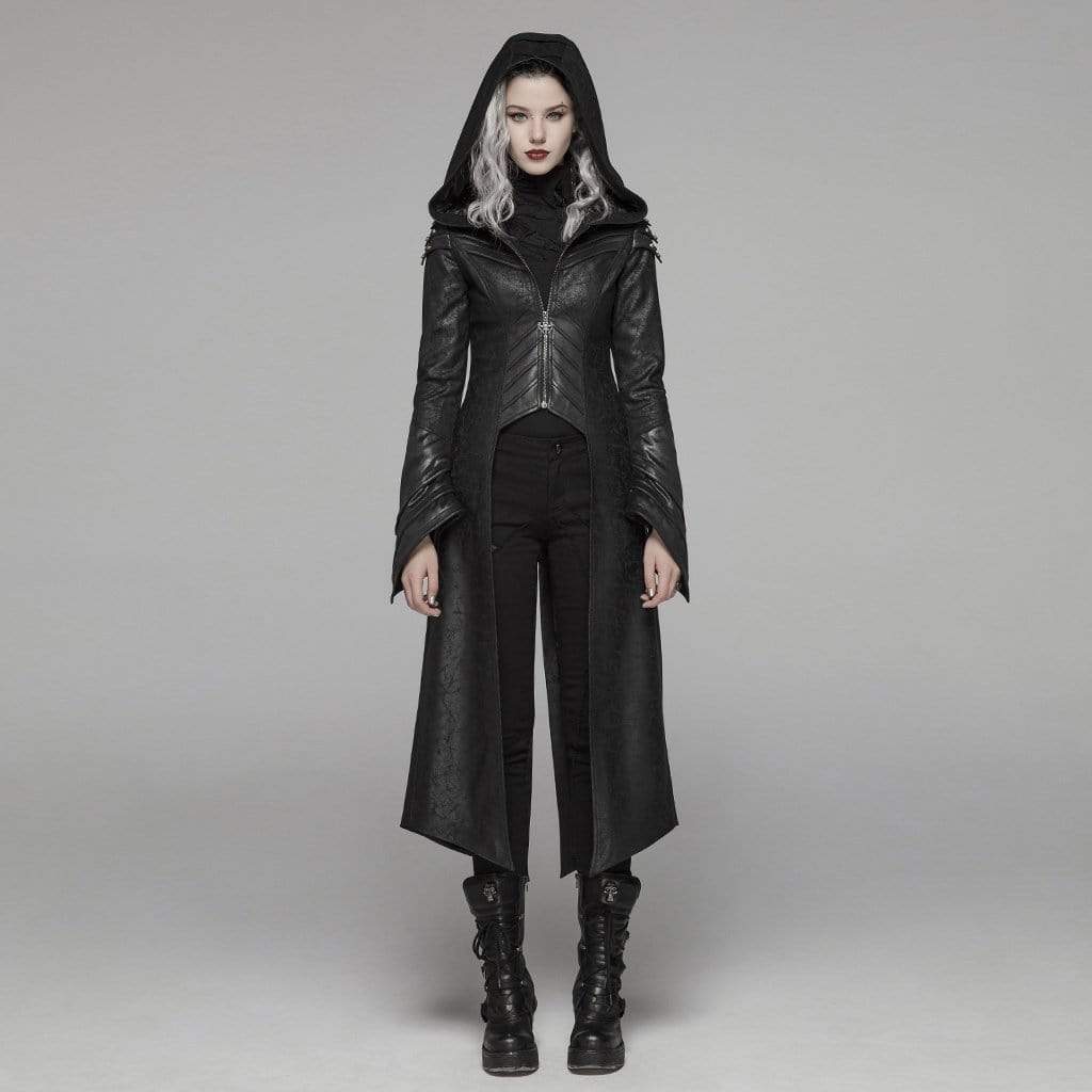 Women's Goth Forked Tail Faux Leather Long Jacket