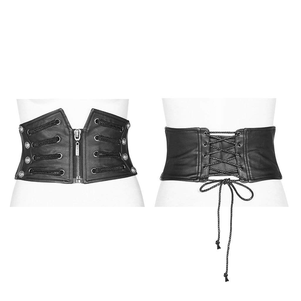 Women's Goth Front Zipper Faux Leather Underbust Corsets