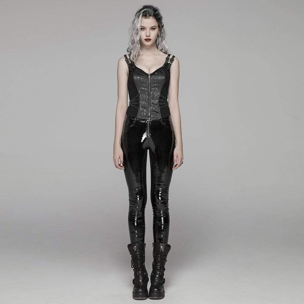 Women's Goth Front Zipper Lacing Jacquard Vest