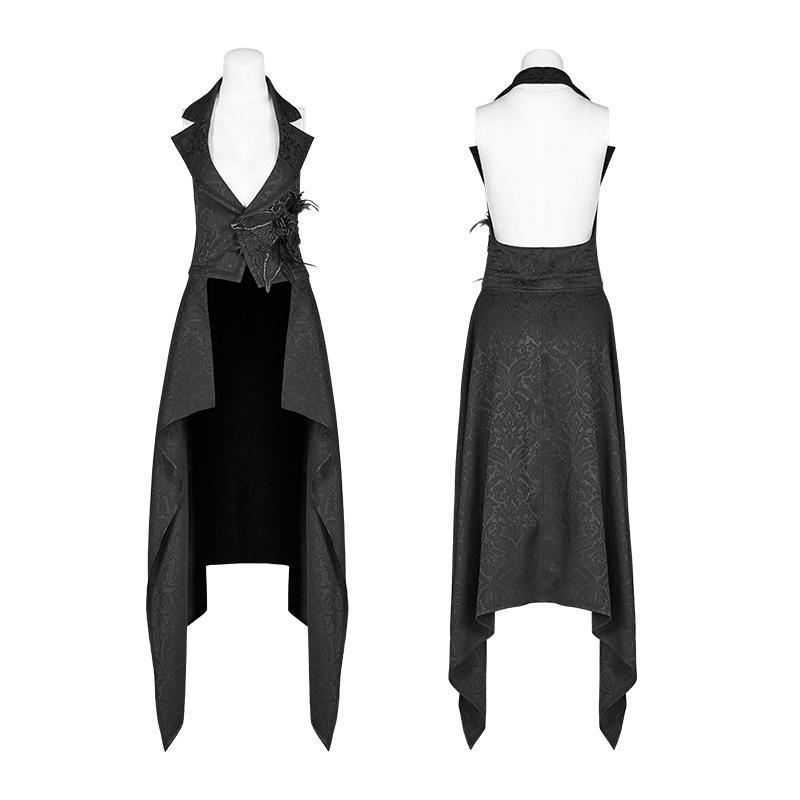 Women's Goth High-Low Backless Embroidered Vest