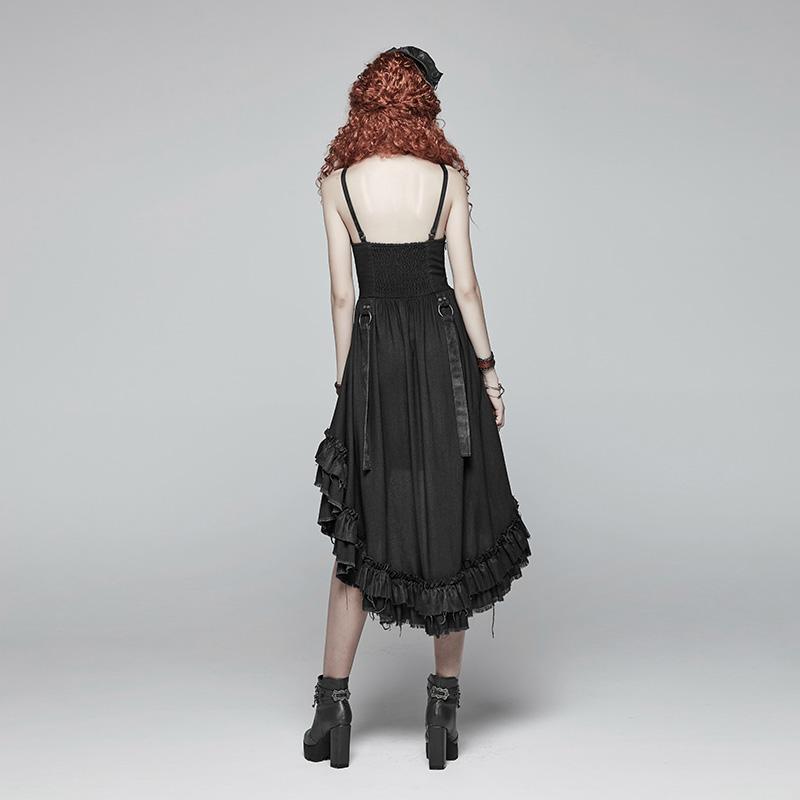 Women's Goth High Waist Pleated Slip Dress