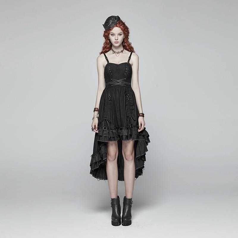 Women's Goth High Waist Pleated Slip Dress