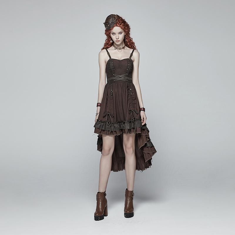 Women's Goth High Waist Pleated Slip Dress