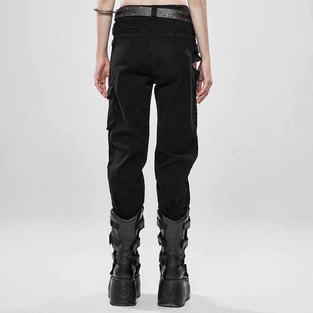 Women's Goth Hollow Out Ankle Black Cargo Pants