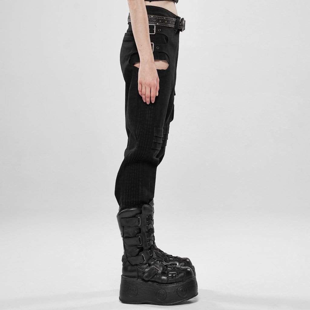 Women's Goth Hollow Out Ankle Black Cargo Pants