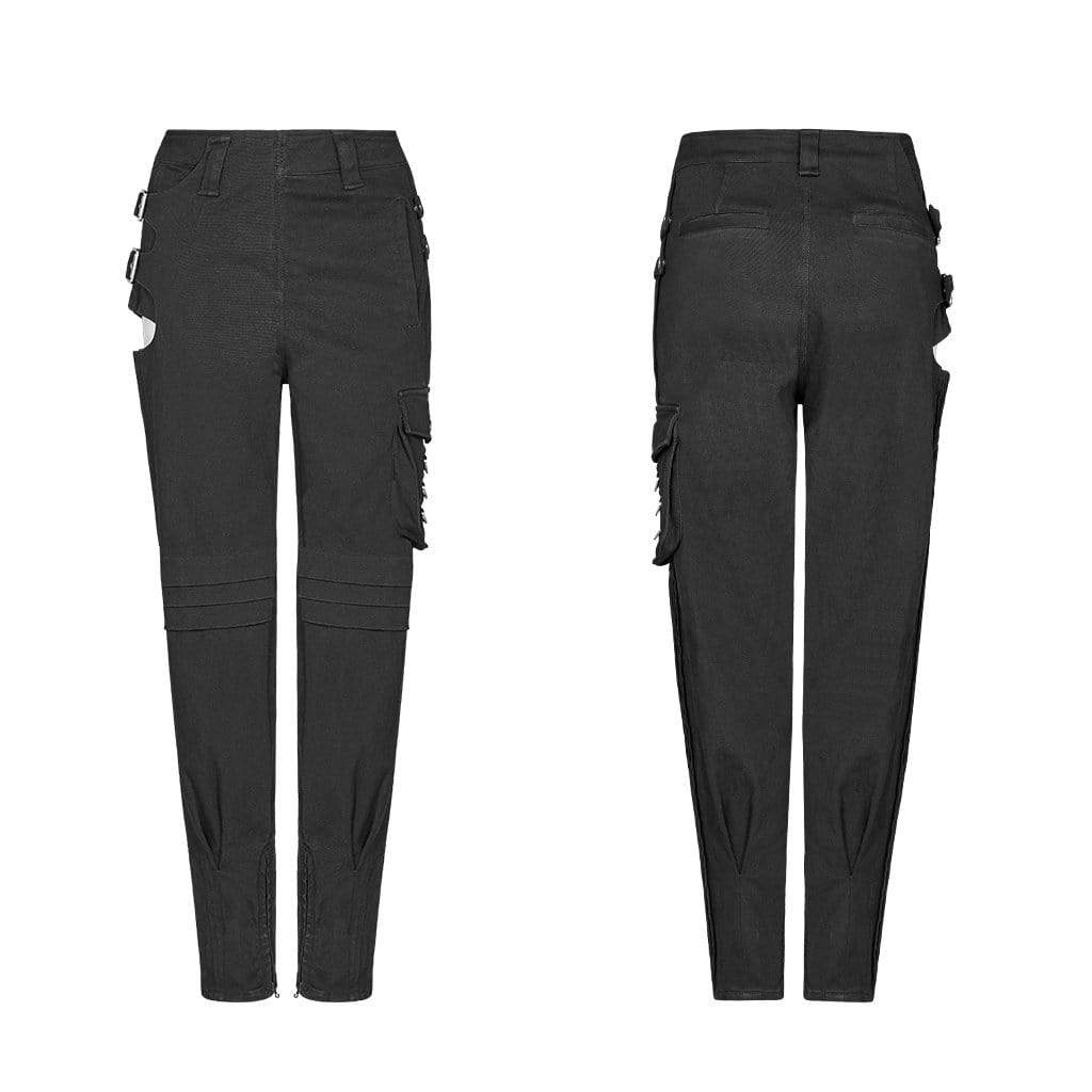 Women's Goth Hollow Out Ankle Black Cargo Pants