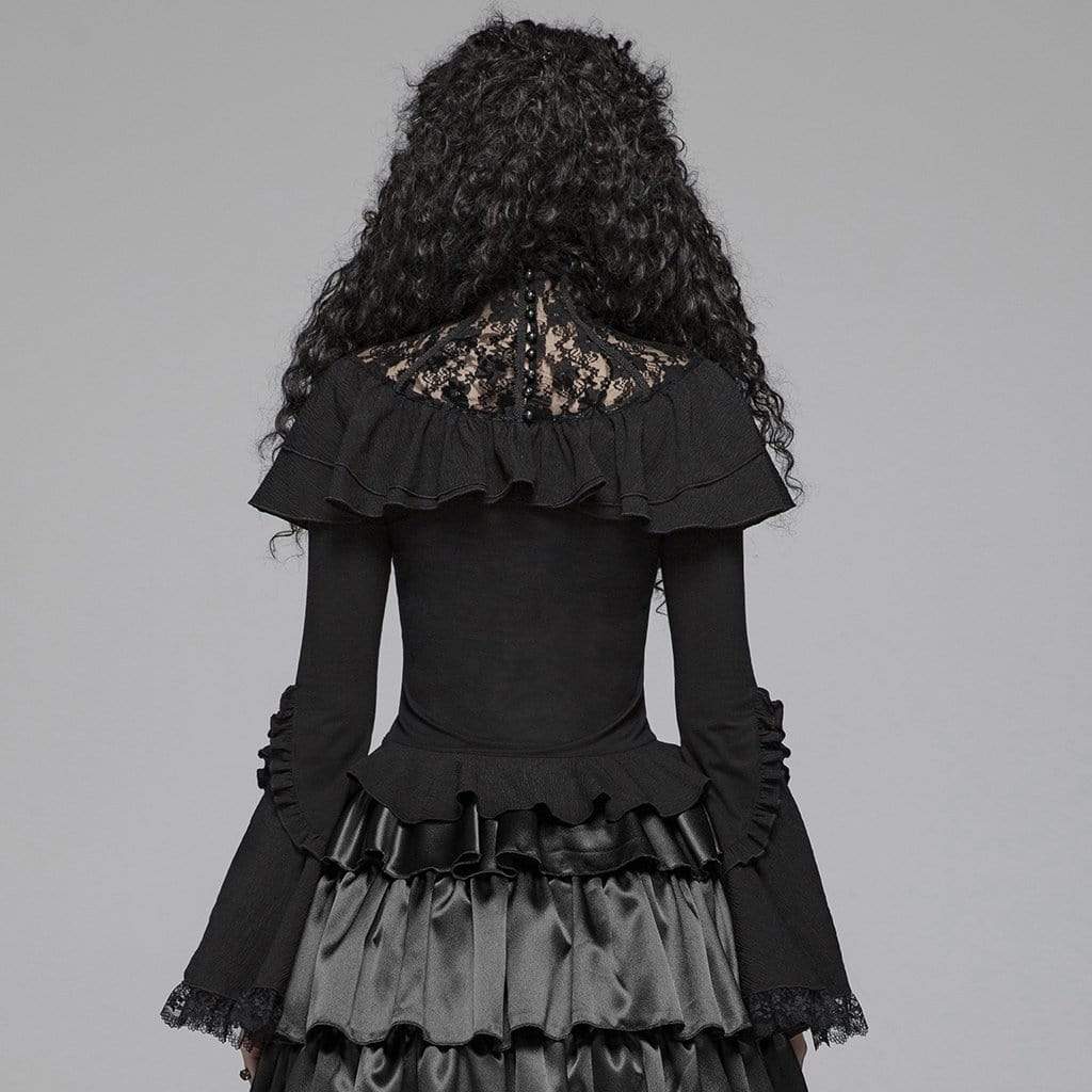 Women's Goth Lace Flare Sleeved Ruffles Tops