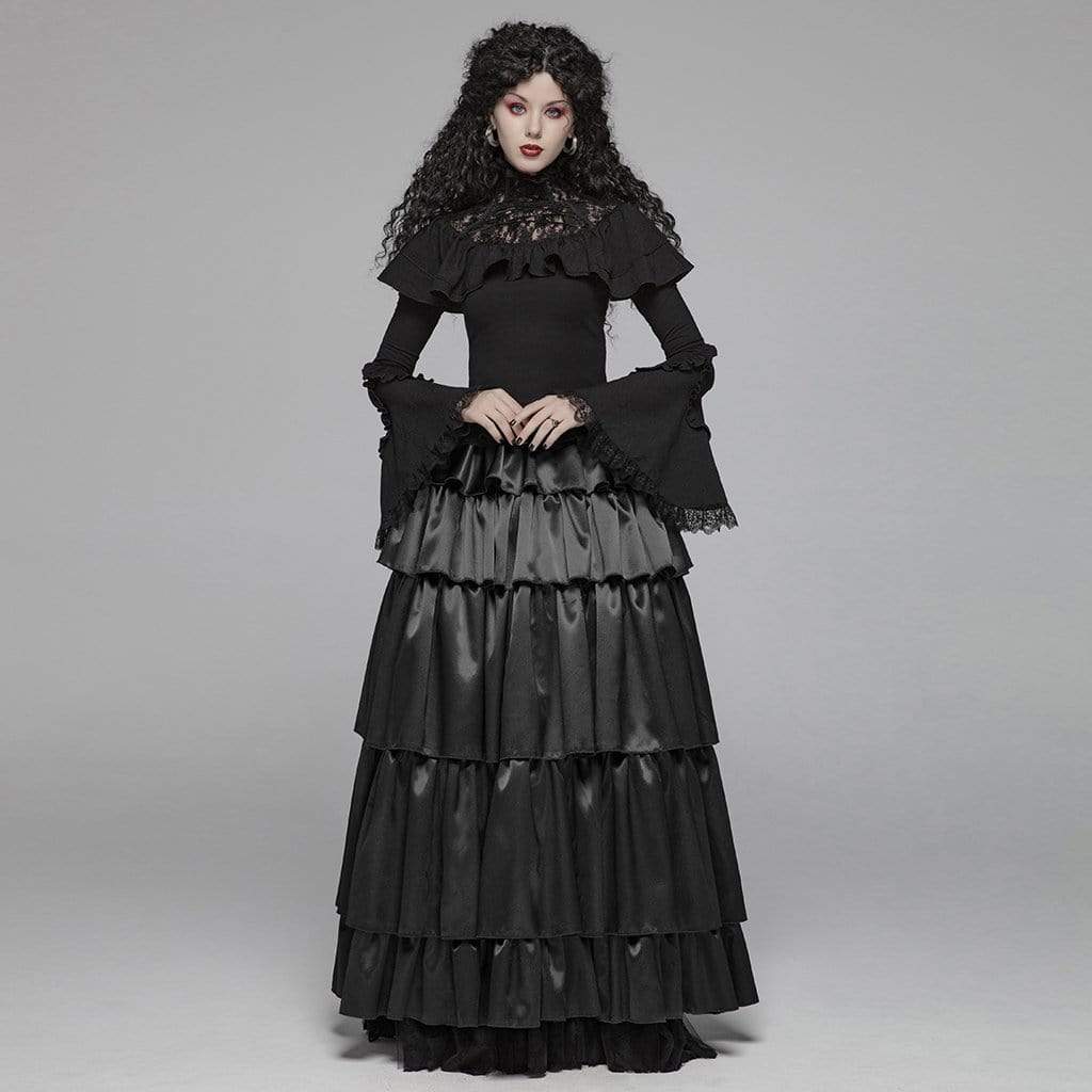 Women's Goth Lace Flare Sleeved Ruffles Tops