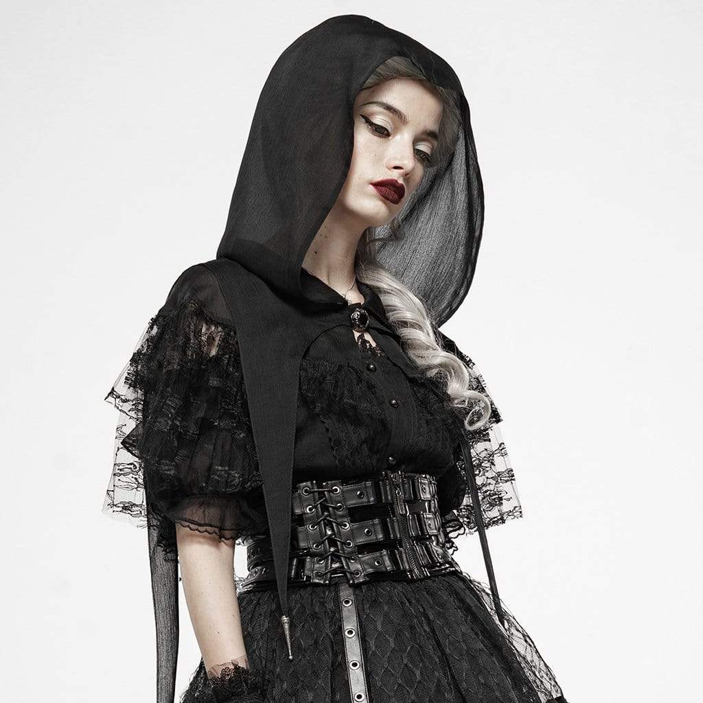 Women's Goth Lace Hooded Short Cloaks