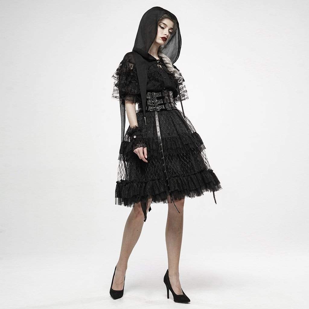 Women's Goth Lace Hooded Short Cloaks