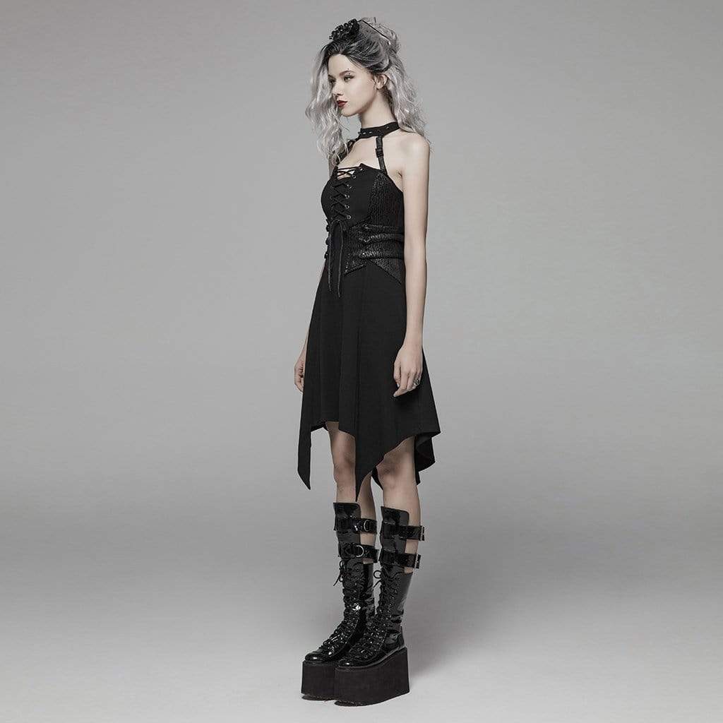 Women's Goth Lacing Halterneck Irregular Dress