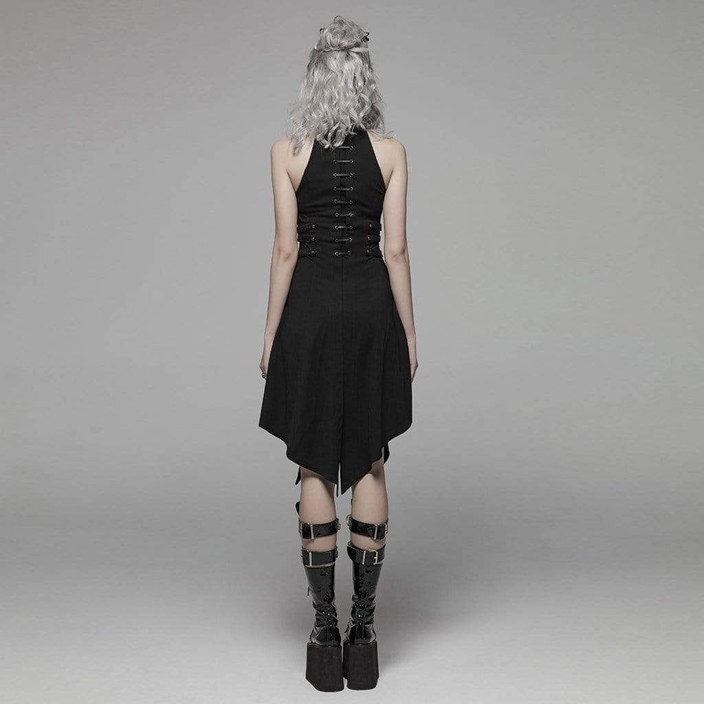 Women's Goth Lacing Halterneck Irregular Dress