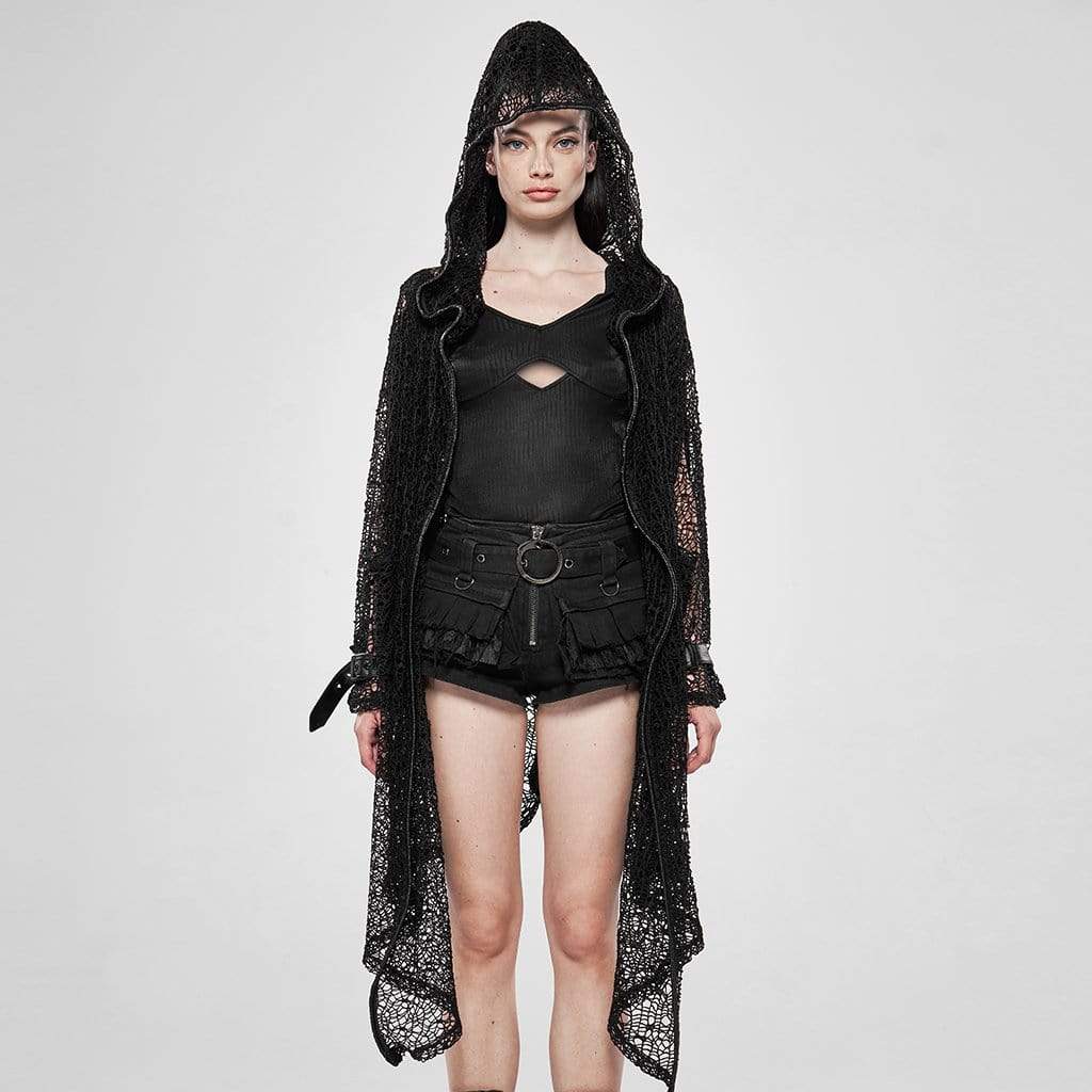 Women's Goth Net Irregular Hooded Coats