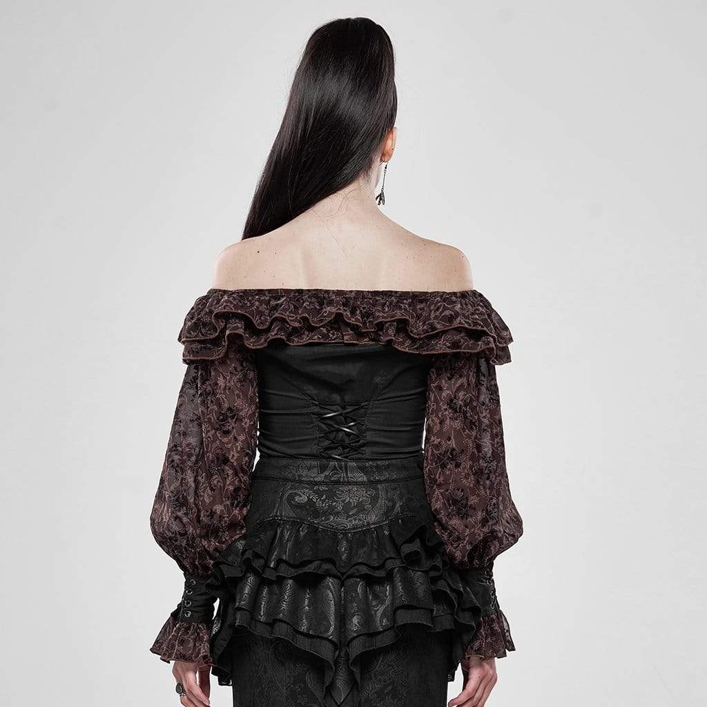 Women's Goth Off Shoulder Frilled Flare Sleeved Shirts