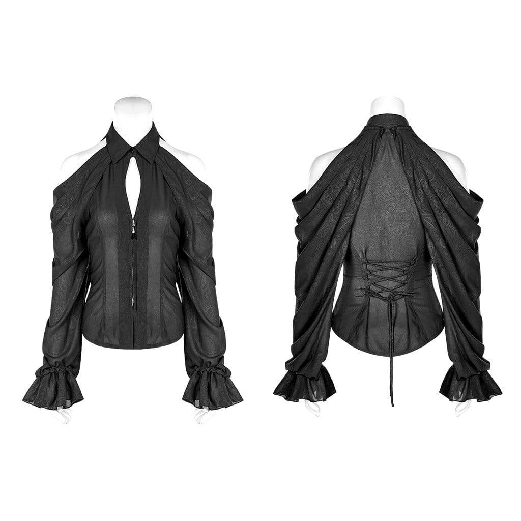 Women's Goth Off Shoulder Removable Sleeved Frilled Shirts