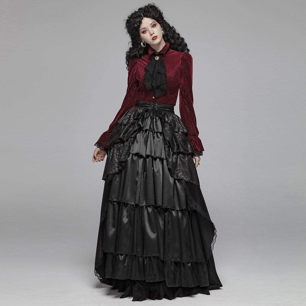 Women's Goth Pinstripes Puff Sleeves Velet Shirts