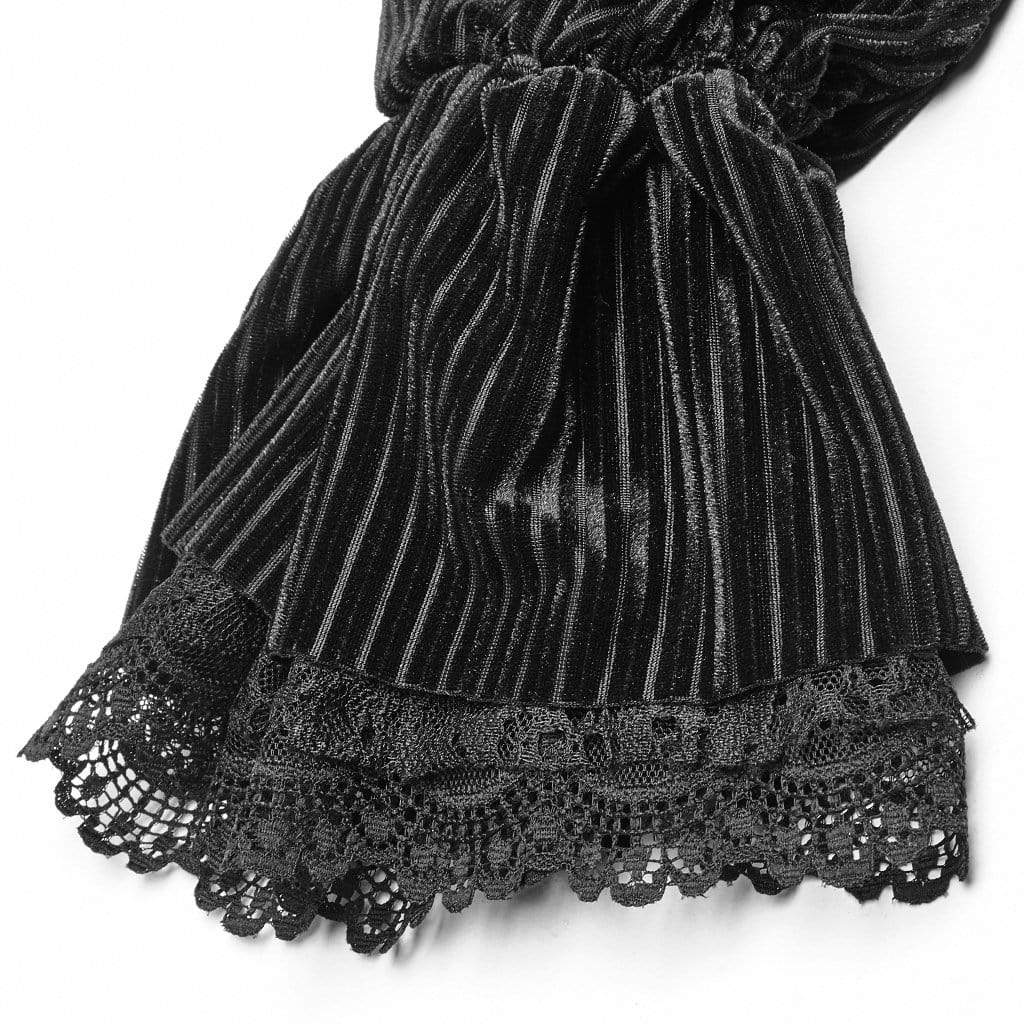 Women's Goth Pinstripes Puff Sleeves Velet Shirts