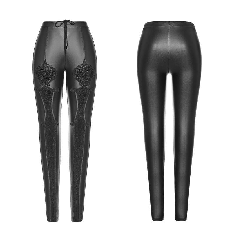 PUNK RAVE Women's Goth Punk Lace Inset Leggings