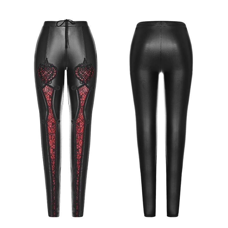 PUNK RAVE Women's Goth Punk Lace Inset Leggings