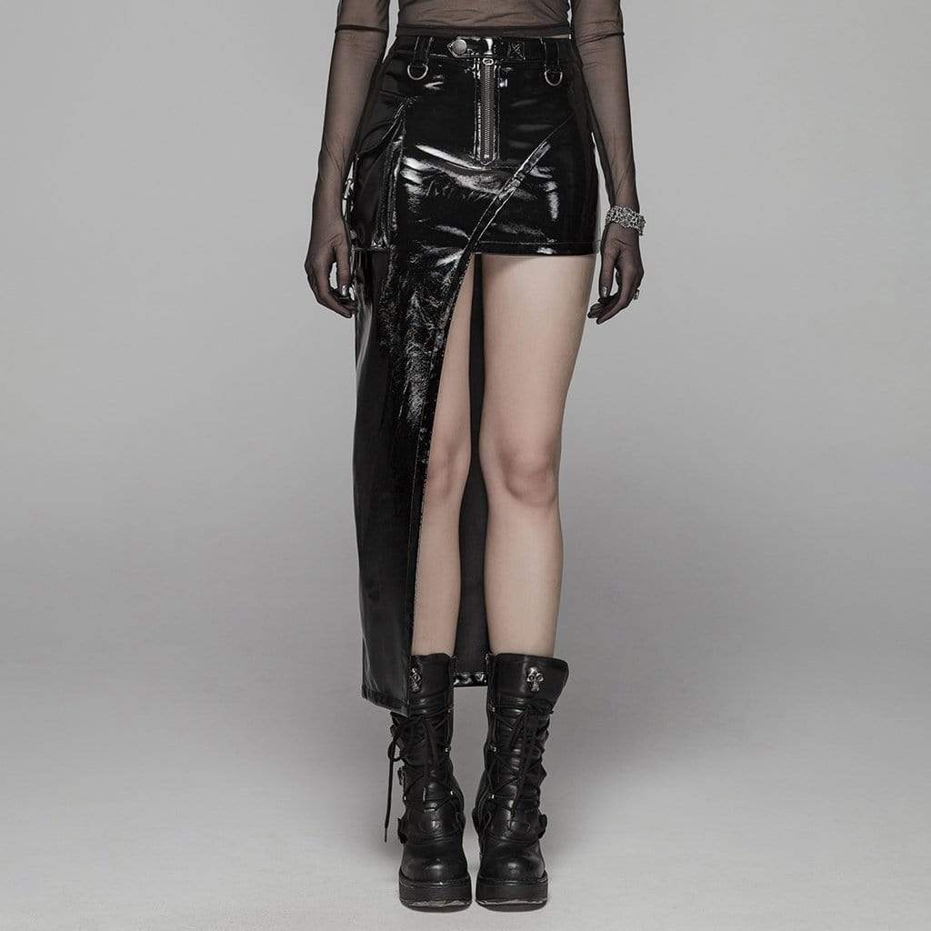 Women's Goth PVC Slim Fitted Asymmetrical Skirt