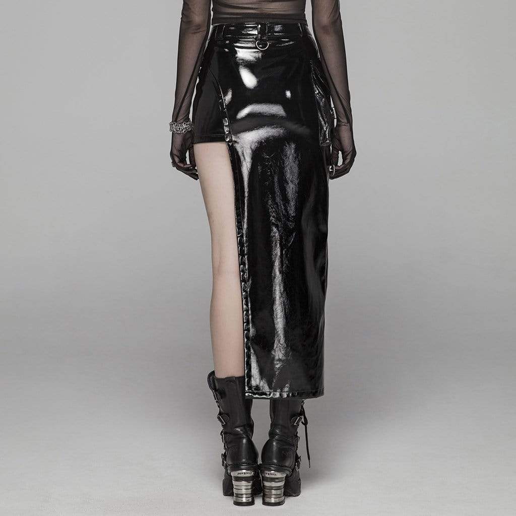 Women's Goth PVC Slim Fitted Asymmetrical Skirt