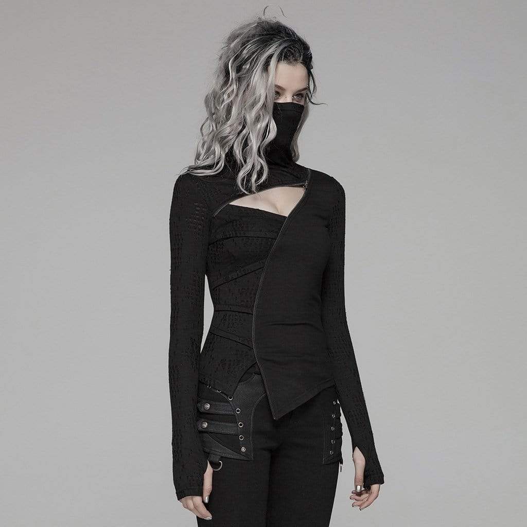 Women's Goth Turtleneck Cutout Long Sleeved Tops