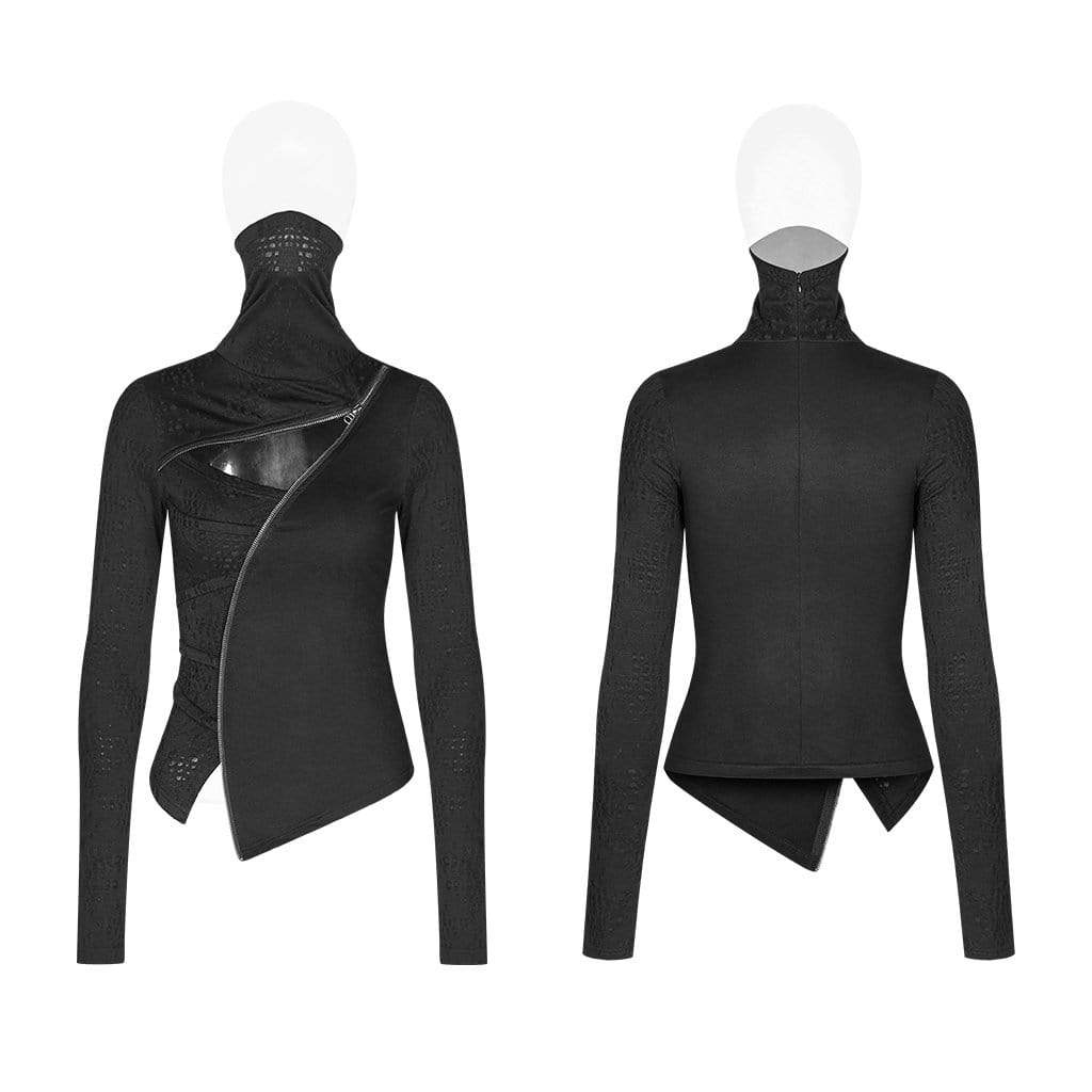 Women's Goth Turtleneck Cutout Long Sleeved Tops