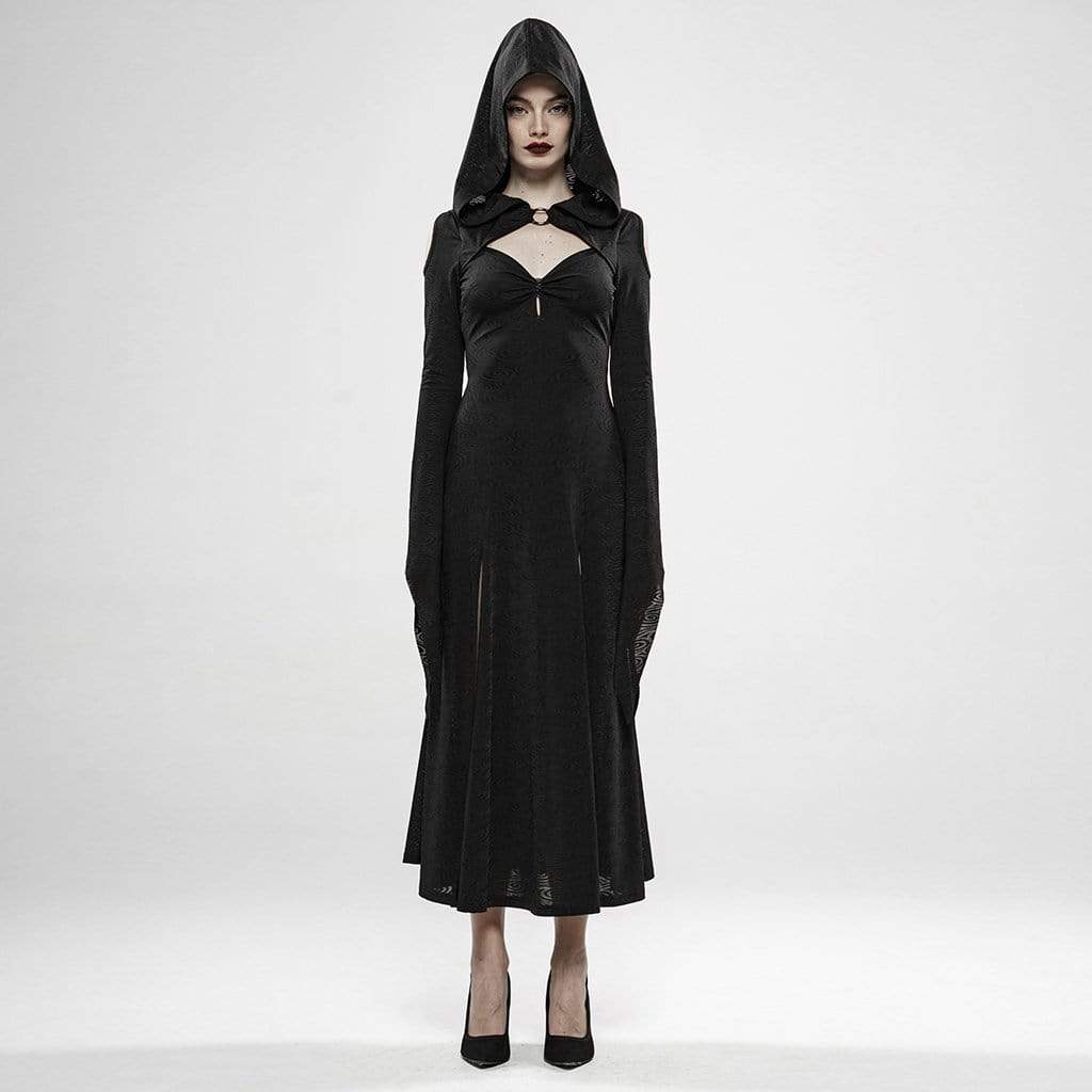 Women's Goth Witch Cutout Flare Sleeved Dresses With Hood