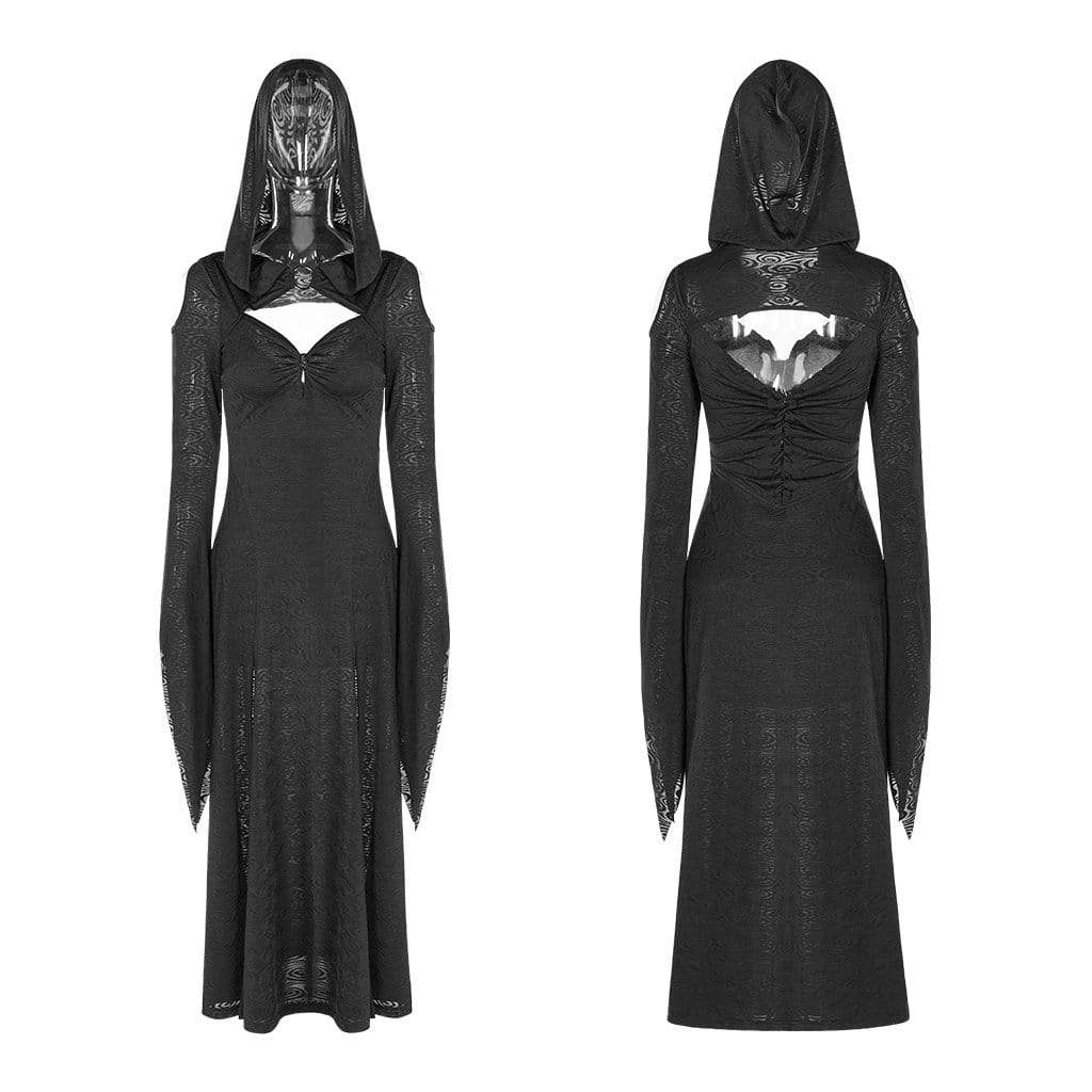 Women's Goth Witch Cutout Flare Sleeved Dresses With Hood